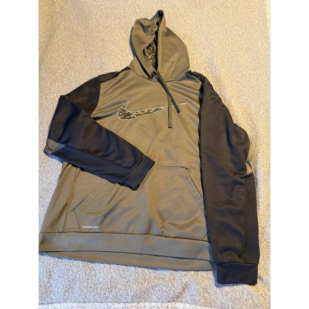 nike Sweat her  hoddie camo swoosh therma fit army green and black Men's Size XL